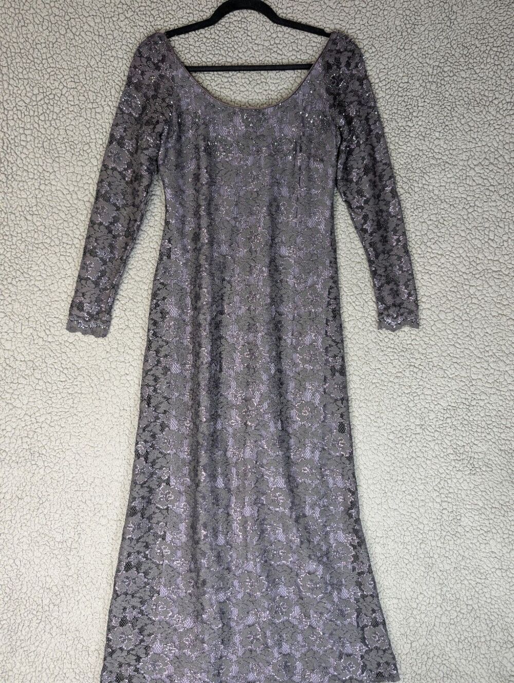 Vintage Rimini by Shaw Metallic Lace Maxi Dress Long Sleeve Evening Gown Size 8P